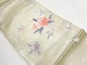 引箔山茶花・小花模様織出し名古屋帯